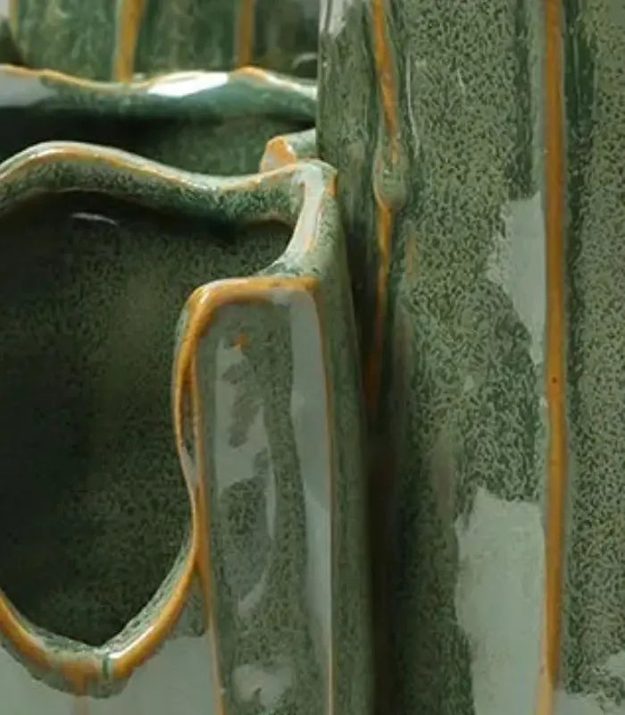 Jovienne Reactive-Glaze Porcelain Vase – Green Multi-Spout Sculptural Vessel, 2 Sizes