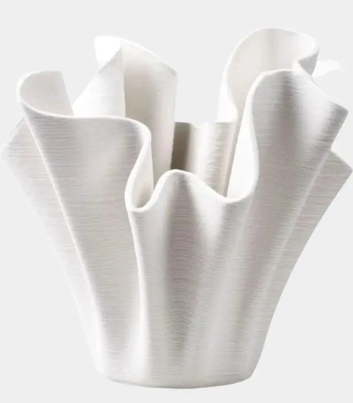 Textured Ribbon Ceramic Vase – Handcrafted Flowing Design