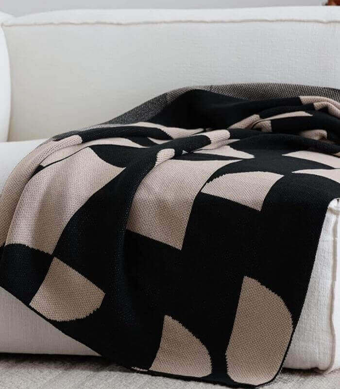 Geometric Harmony Knit Throw Blanket Modern Acrylic Knit Throw Blanket - Black and Beige