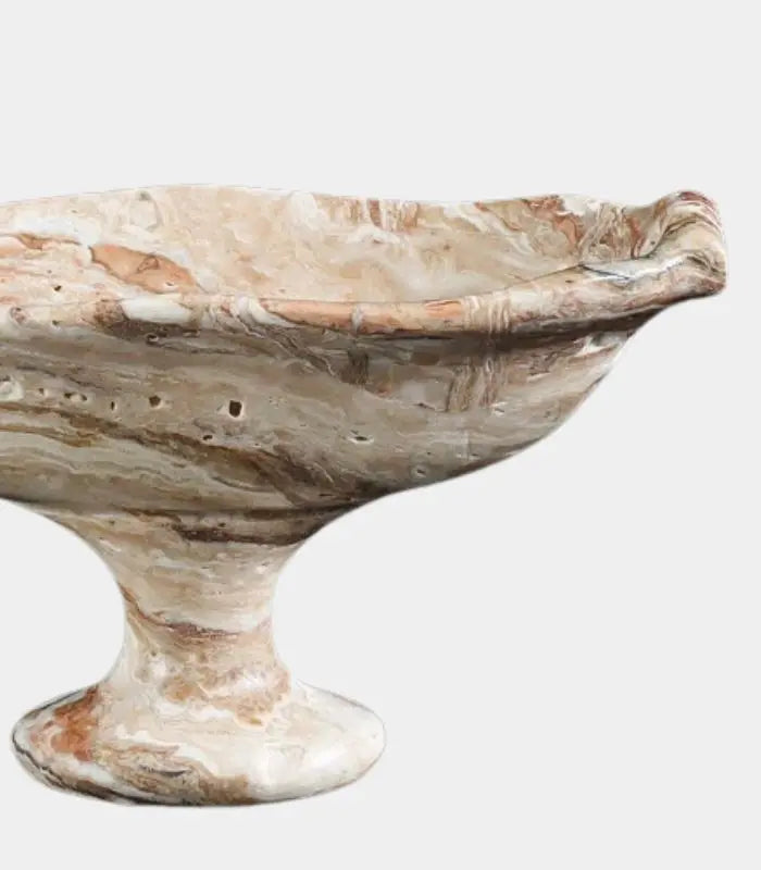 Tavora Tiramisu Marble Pedestal Bowl | Decorative Natural Stone Dish Decrative Bowl 25.5 cm / 10 in