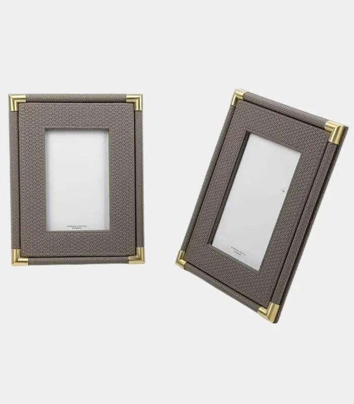 Textured Leather Photo Frame – Metallic Corner Accent Design