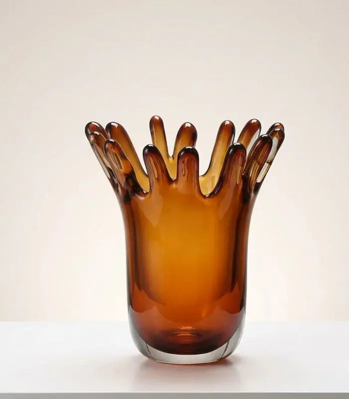 Valentina Handcrafted Glass Vase – Sculptural Crown Form in Amber 22 cm (8.66 in)