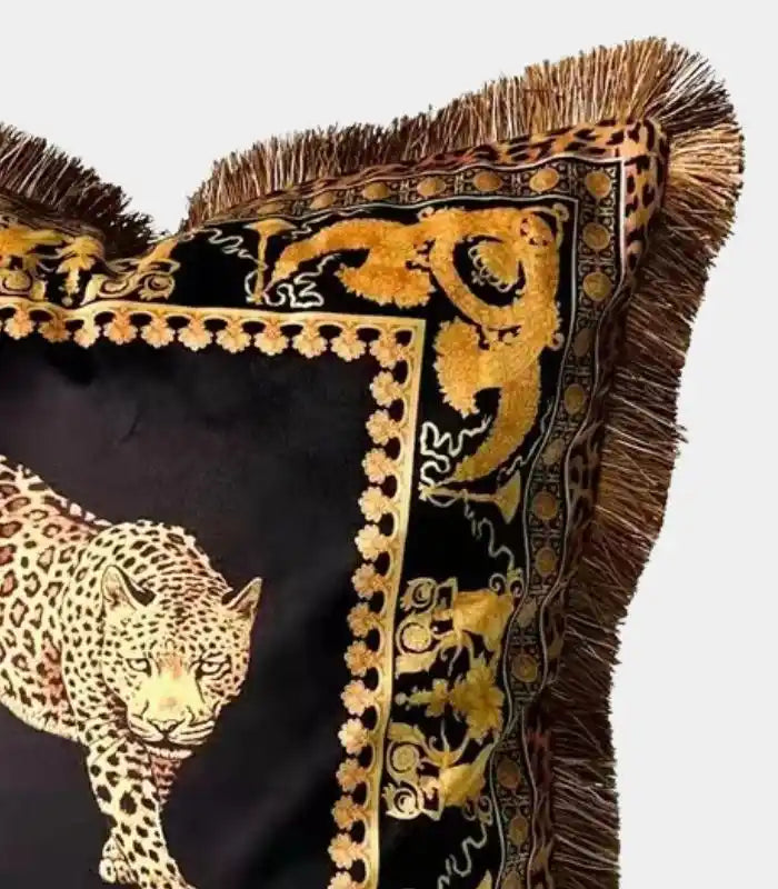 Marcella Velvet Cushion Cover – Leopard Print with Fringe Trim 45 cm (18 in)
