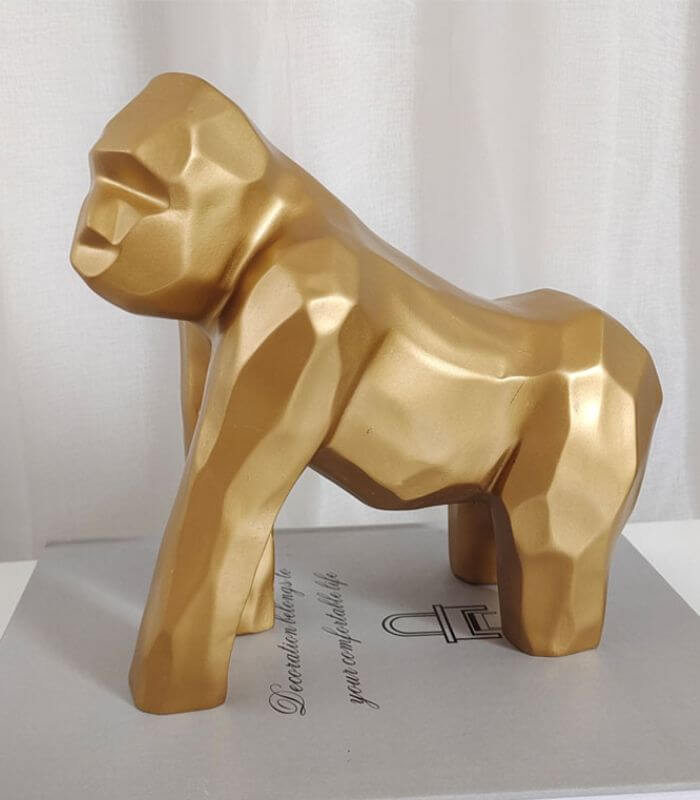 Modern Geometric Gorilla Statue | Gold Origami-Style Sculpture | Contemporary Home Décor