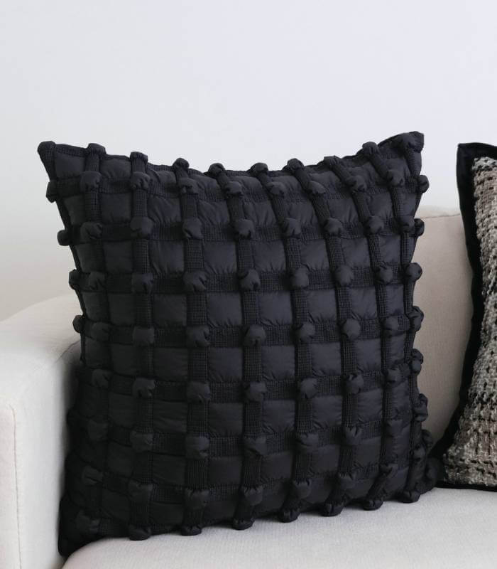 Boho Chic Textured Cushion Cover - Square or Rectangle - 3D Tufted Design Black