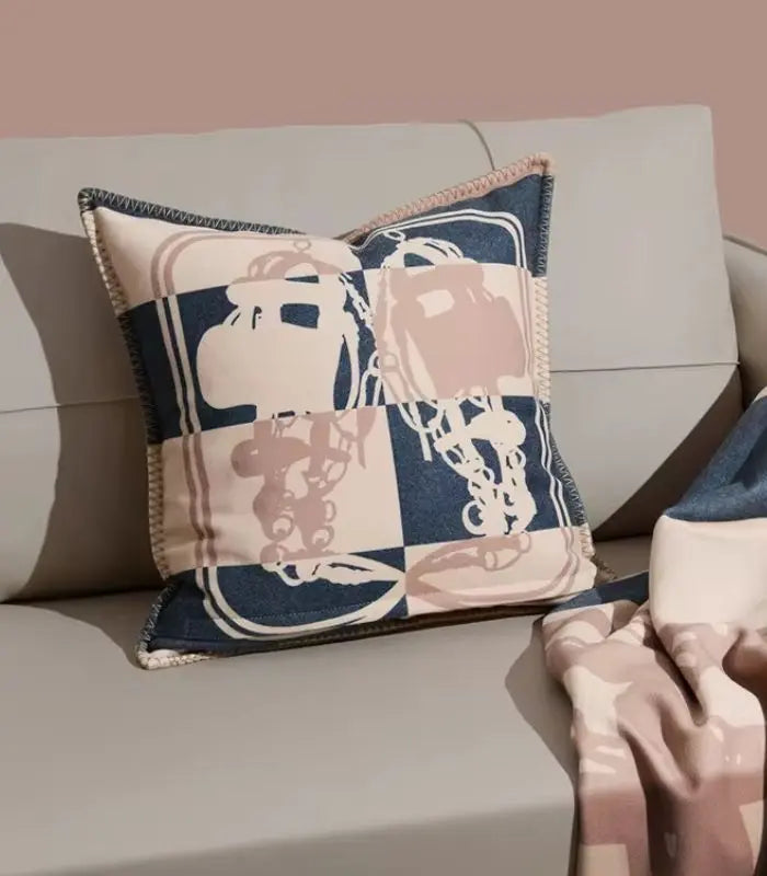 Abstract Art Cushion Cover – Navy Blue & Blush Pink Modern Design