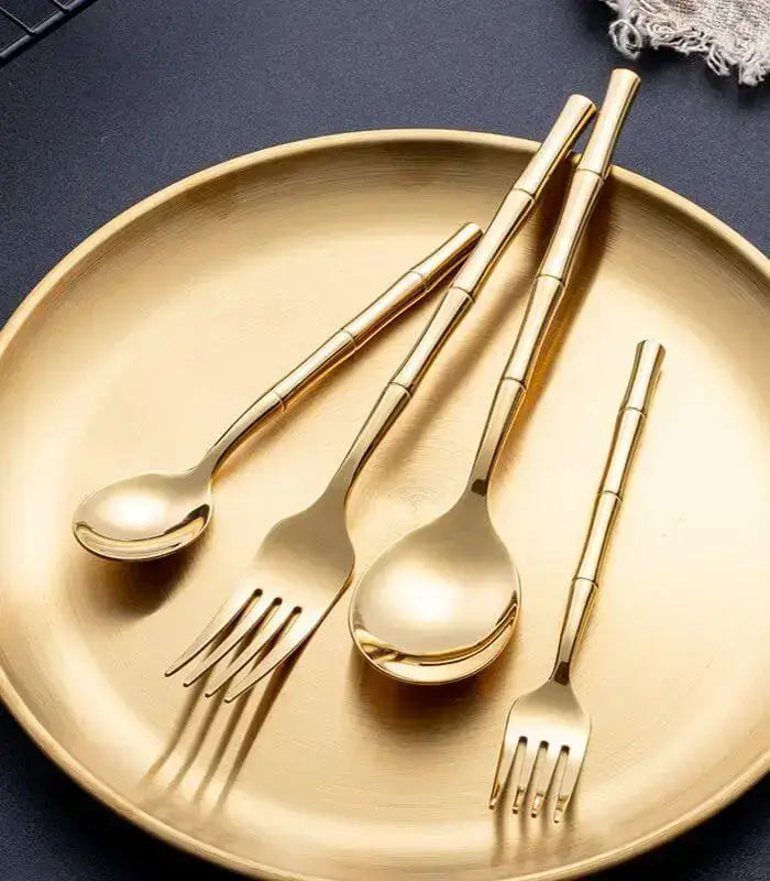 24 Pcs Stainless Steel Cutlery Set for 6 Bamboo Handle Style