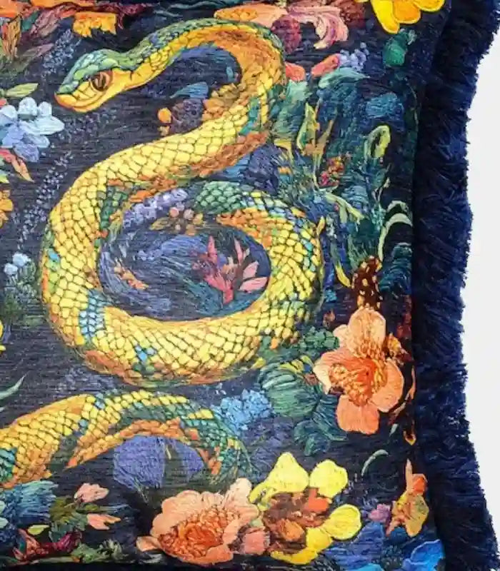 Serpent Garden Decorative Cushion Cover with Fringe Trim 45x45 cm