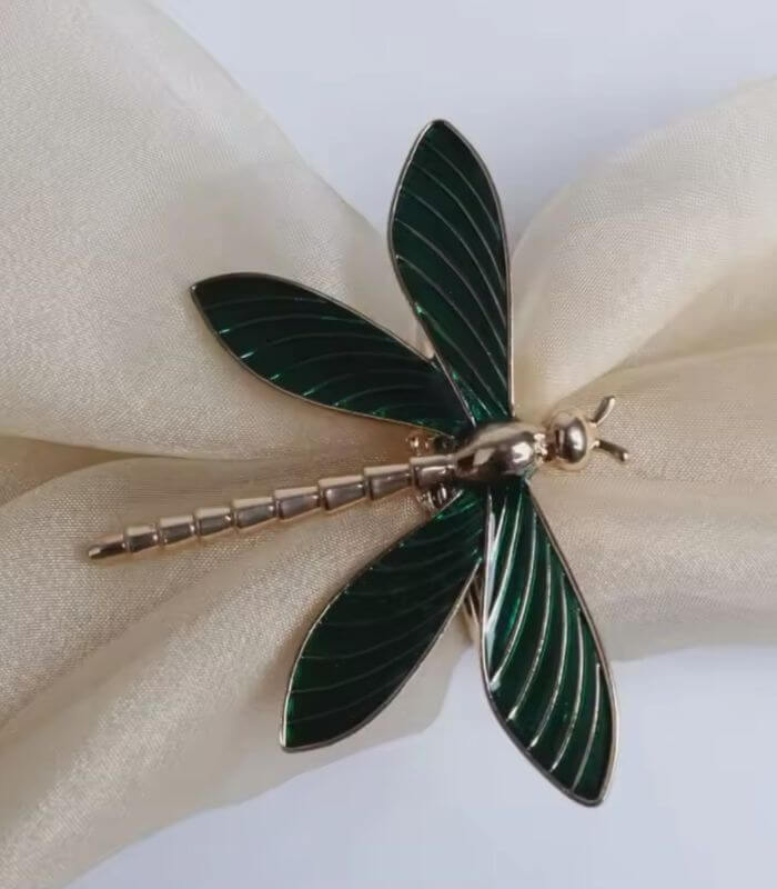 Set of 6 Pc Green Dragonfly Napkin Rings, Dragonfly Napkin Rings, Napkin Rings