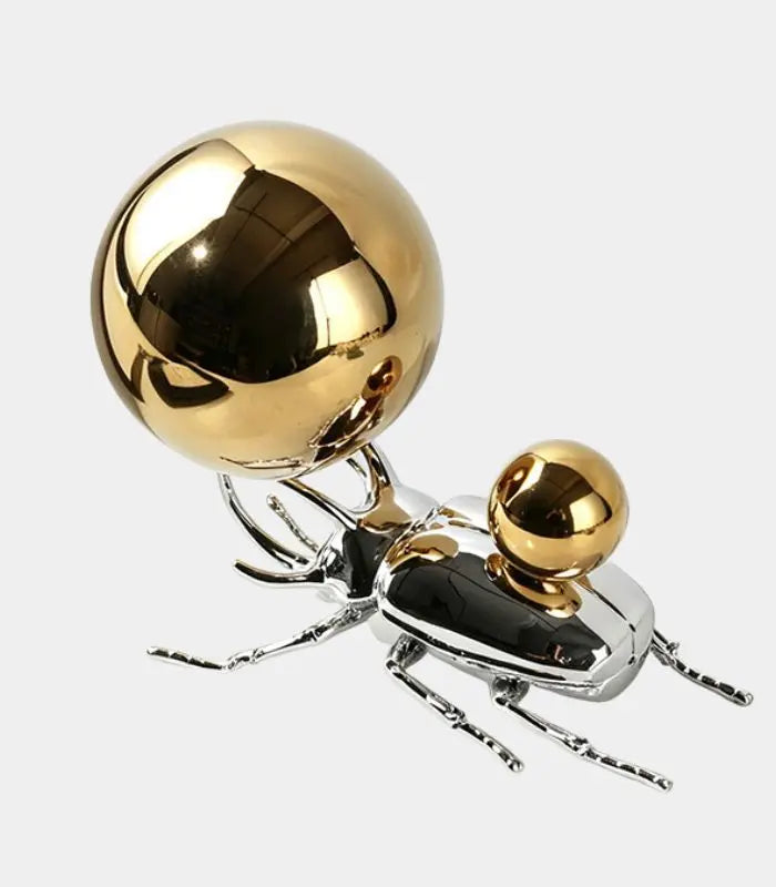 Atlas Metal Beetle Sculpture – Gold & Silver Decorative Object, Coffee Table Accent  17 cm / 6.7 in