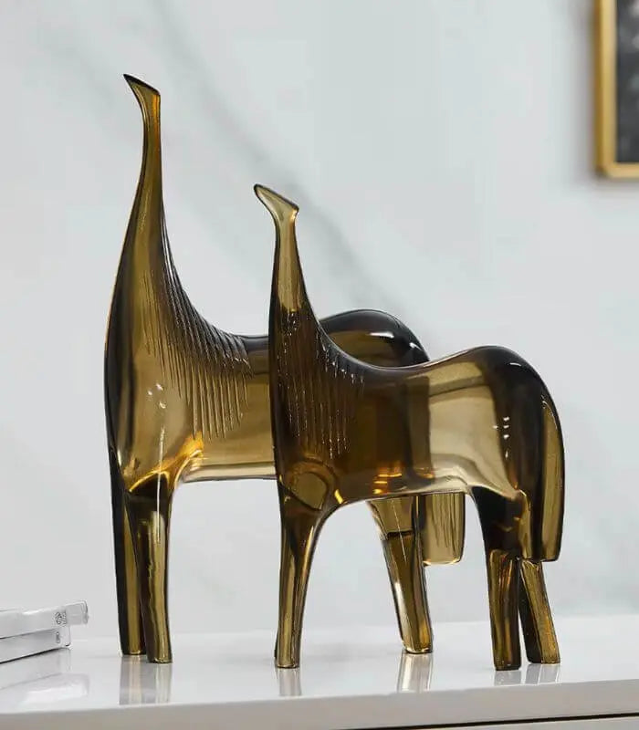 Set 2 Pcs Meridian Smoke Brown Horse Sculpture Set – Contemporary Equine Duo Resin