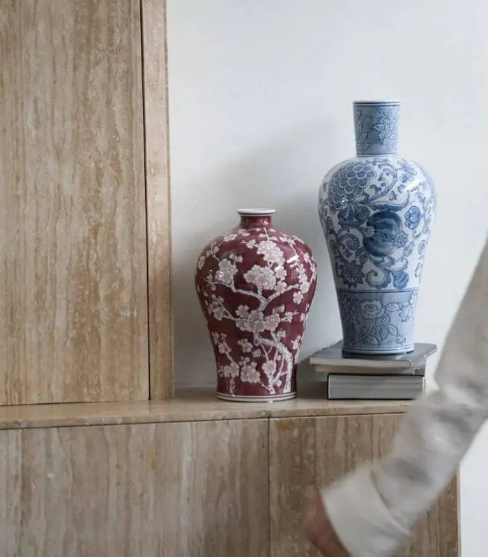 Porcelain Mei Ping Vase - Floral Design Blue and White Large