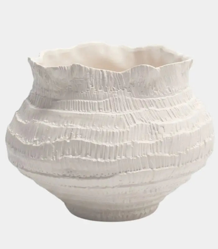 Solvei Ceramic Vase Hand-Cut Textured Pattern Off-White Sculptural Planter 31.5 cm / 12.4 in
