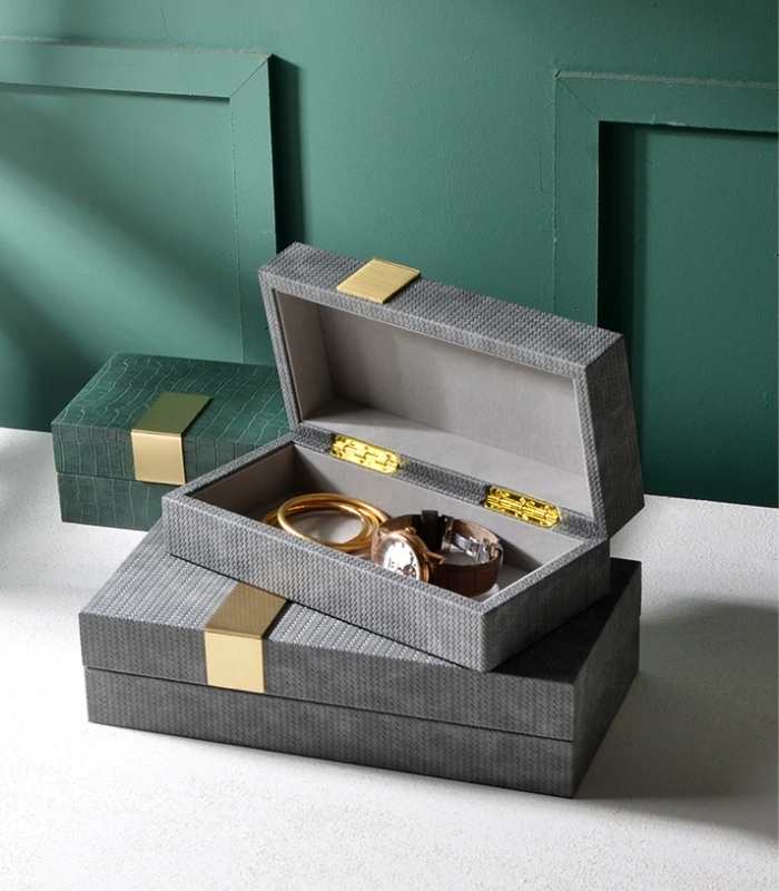 Leather Decorative Box Jewelry Boxes Rectangle Cosmetic Jars Dresser Table Desk Decoration Home Exquisite Jewelry Storage Jar