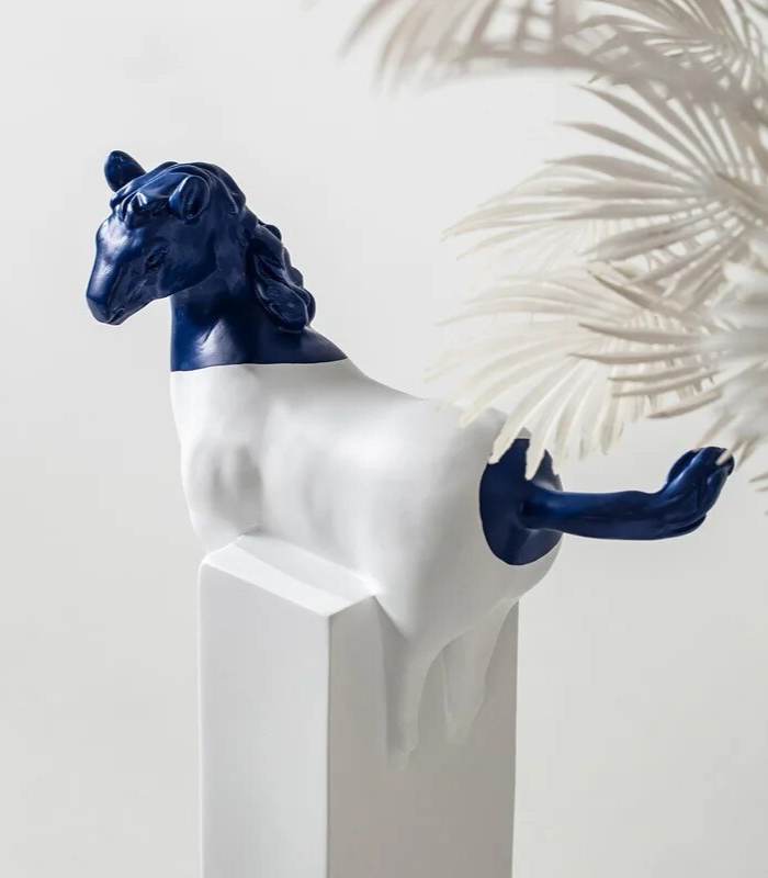 Abstract Horse Decorative Sculpture Resin White & Blue