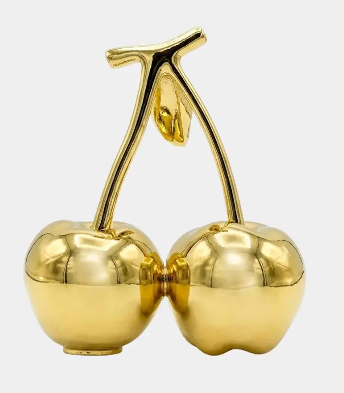 Gold Metal Cherry Sculpture – Decorative Coffee Table Accent 14cm / 5.5"