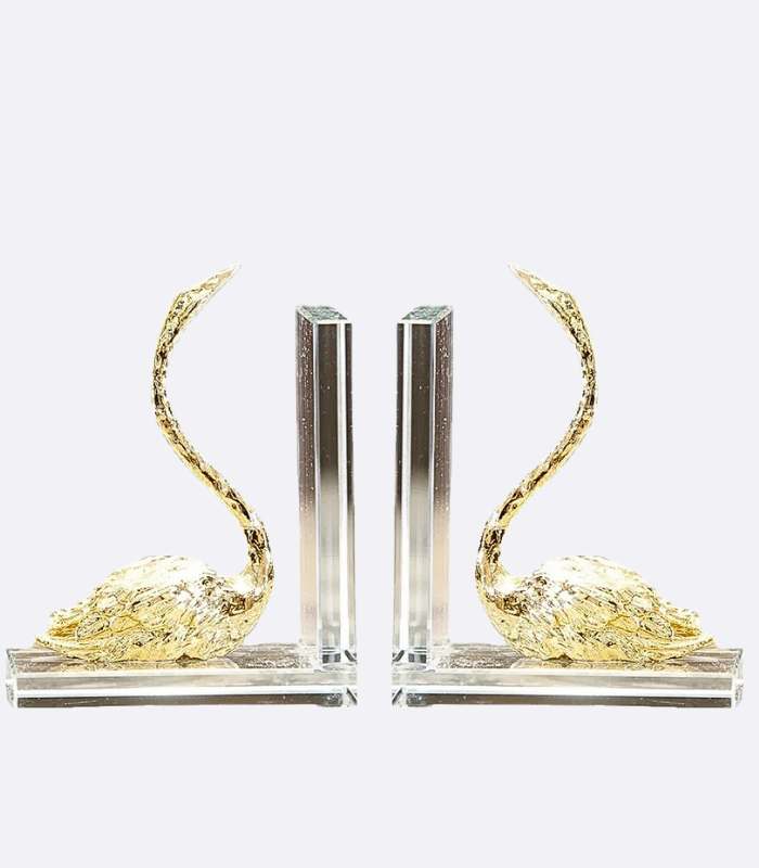 Set 2 Pcs Gold Swan On Crystal Bookends 16 cm
