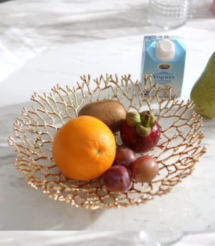 Fruit Bowl Decorative Plate Metal Gold 25cm