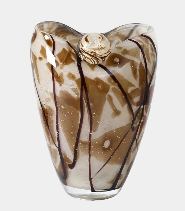 Havana Handblown Glass Vase – Brown & Ivory Swirl Decorative Vase 24.5 cm / 9.6 in