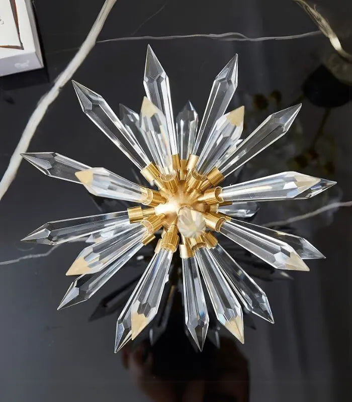 Modern Crystal Sunburst Table Sculpture | Contemporary Gold & Crystal Home Decor Accent Piece | Decorative Art Object