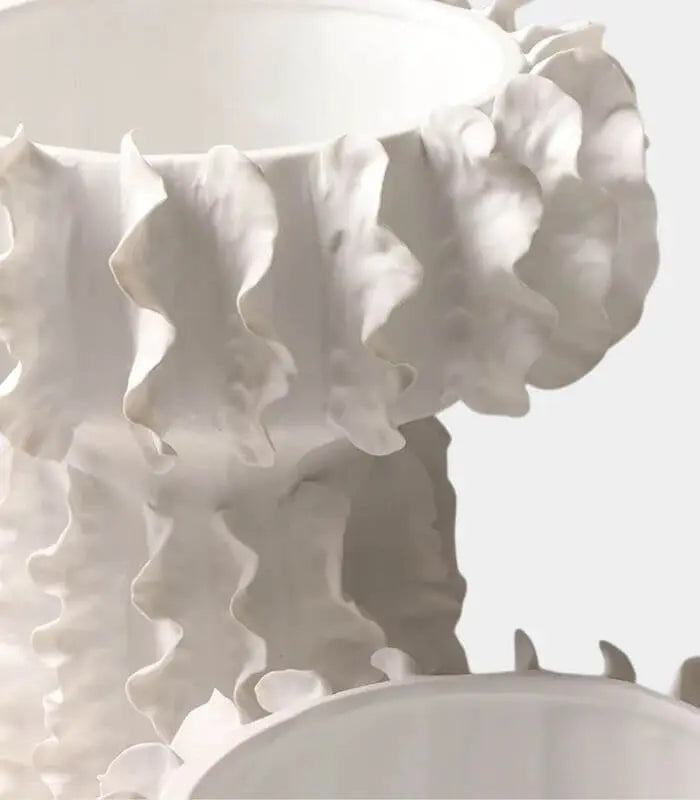 Ceramic Vase White Sculptural Ruffled Design