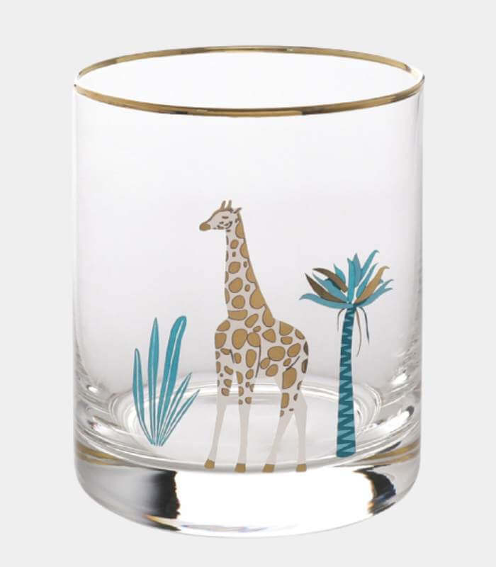 SAVANNA Gold-Rimmed Cocktail Glass - Hand-Decorated Safari Collection | Premium Whiskey Tumbler with African Wildlife Designs (390ml)