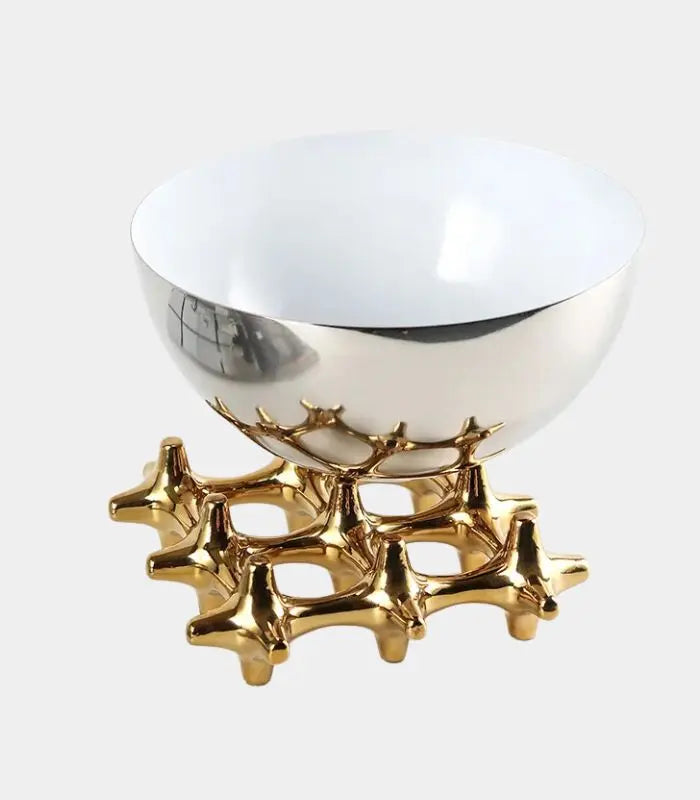 Celestial Orbit Gold & Silver Sculptural Serving Bowl Decoratibe Bowl Stainless Steel 18.5 cm