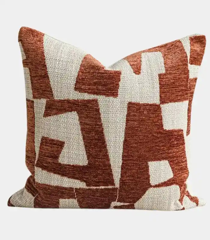 Abstract Geometric Jacquard Cushion Cover — Terracotta & Woven Textile