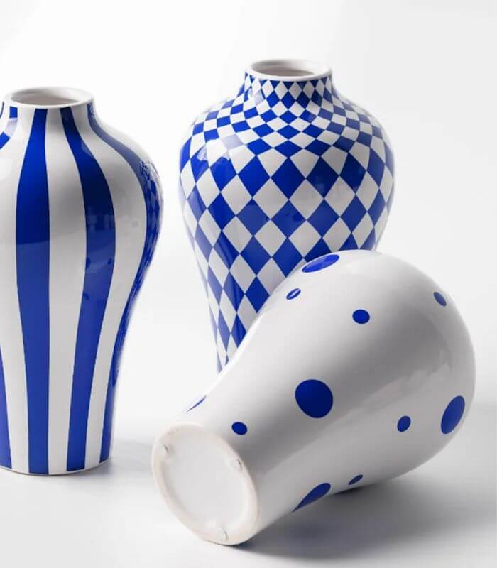 Bold Blue Polka Dot Ceramic Vase | Statement Home Decor Piece