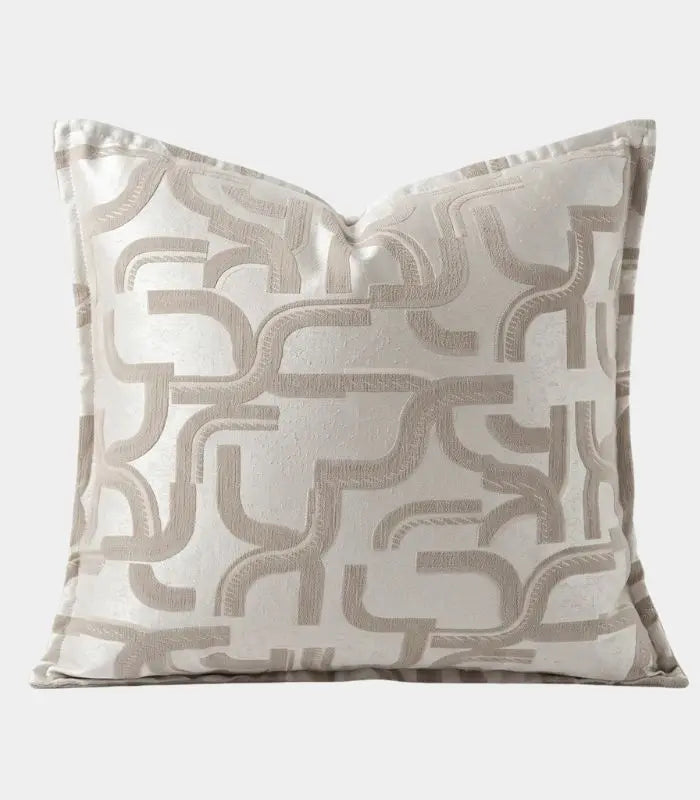 Meander Jacquard Cushion Cover Decorative Pillow Case Taupe & Ivory