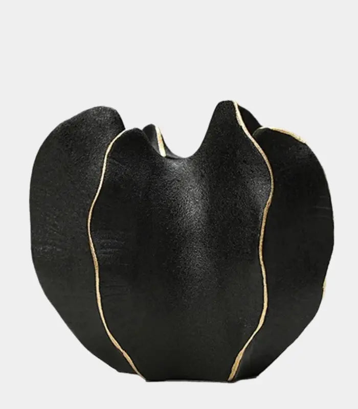 Noir Ceramic Vase – Gold-Lined Sculptural Design Black & Gold