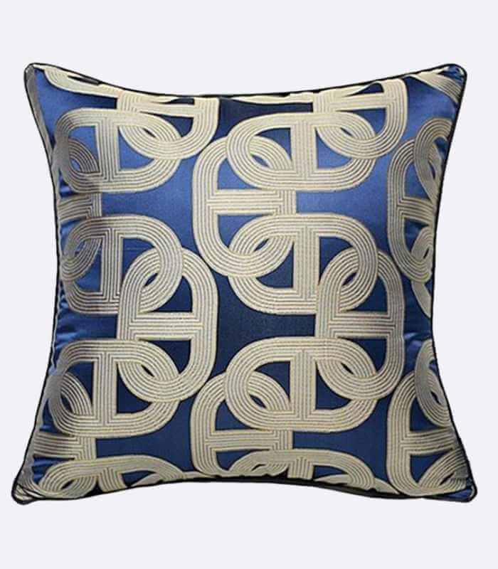 Contemporary Cushion Cover Geometric Decorative Jacquard Blue 45 cm