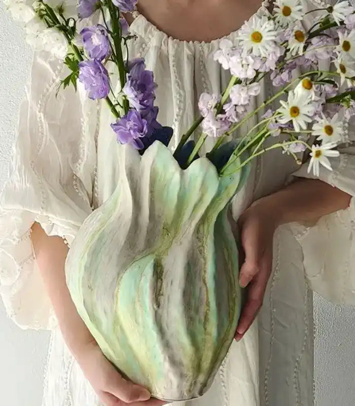 Marea Sculptural Ceramic Vase – Handpainted Artisan Collection