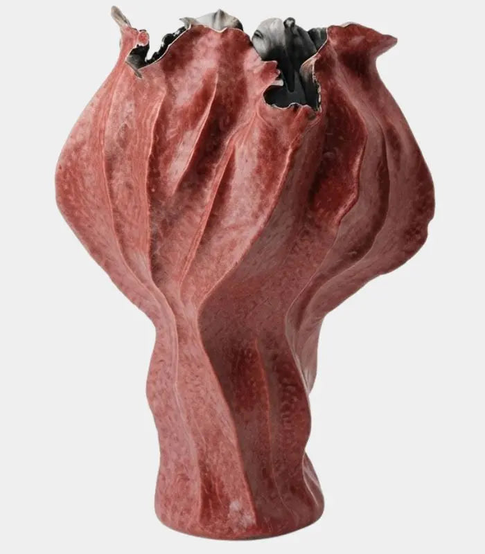 Amara Hand-Painted Ceramic Vase | Sculptural Red Tabletop Decor