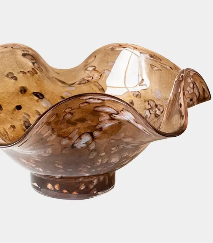 Isolde Handcrafted Glass Bowl – Tortoiseshell Brown Wavy-Edge Decorative & Fruit Bowl 31.5 cm / 12.4 in