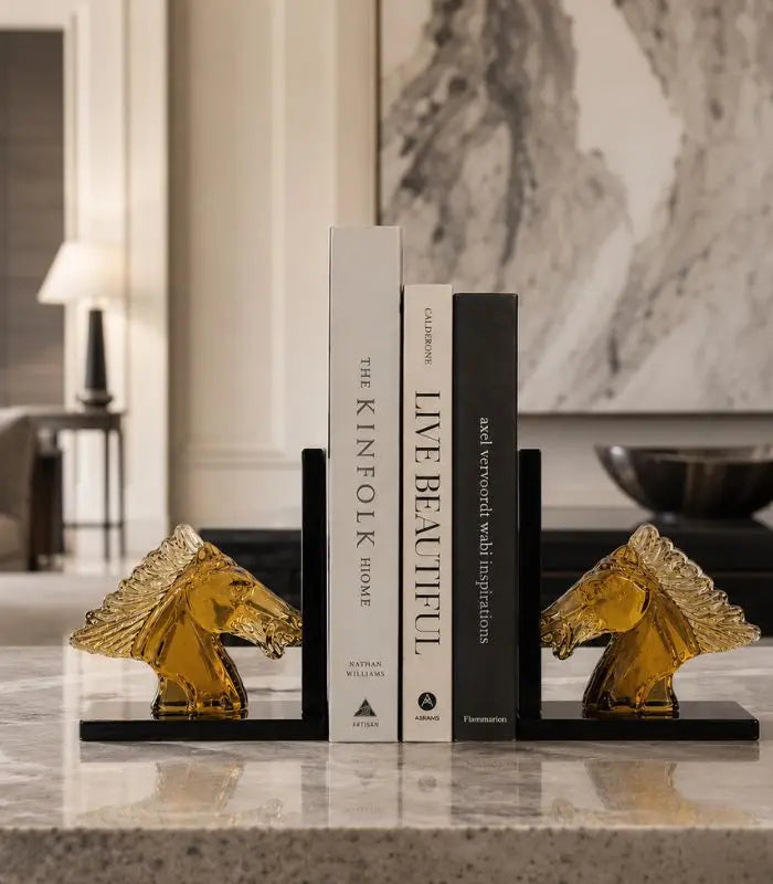 Equestrian Crystal Bookends – Amber Horse Head Design