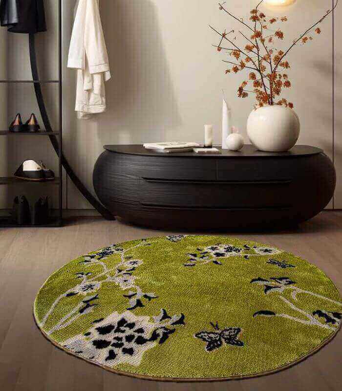 Springtime Bliss Round Rug Hand-Tufted Floral & Butterfly Round Area Rug - Pet-Friendly