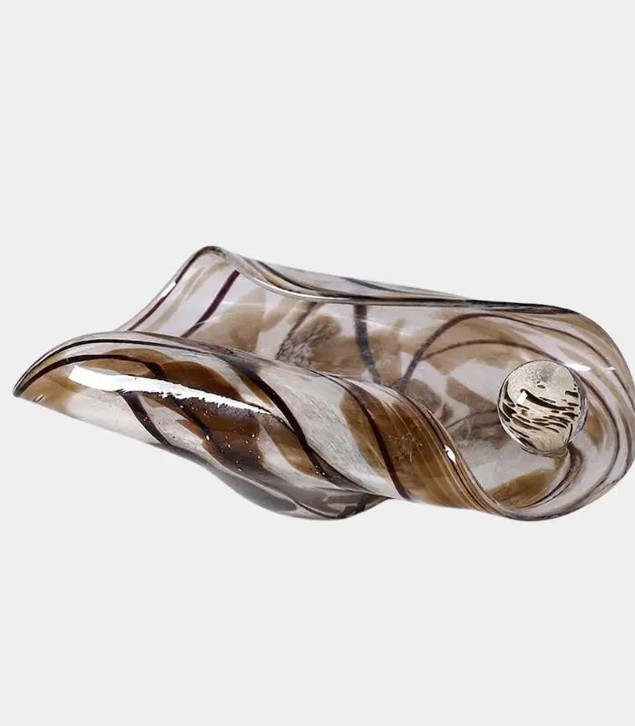 Havana Handblown Glass Bowl – Brown & Ivory Swirl Decorative Bowl 35 cm / 13.8 in