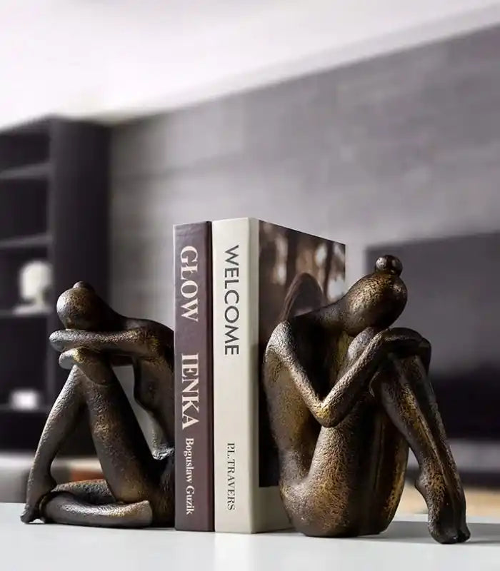 Handcrafted Bookends Resin Contemplative Figures - Rustic Home Decor