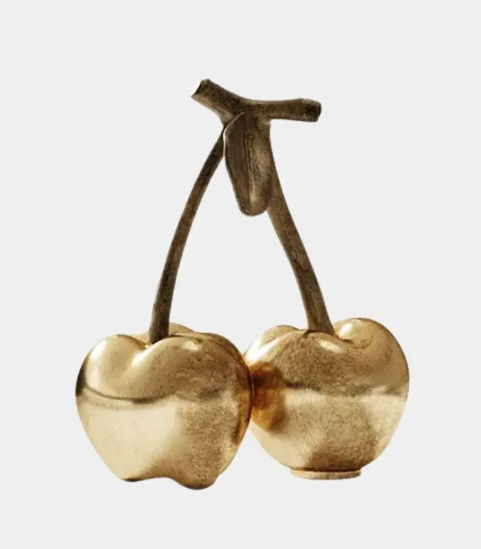Gold Metal Cherry Sculpture – Decorative Coffee Table Accent 14cm / 5.5"