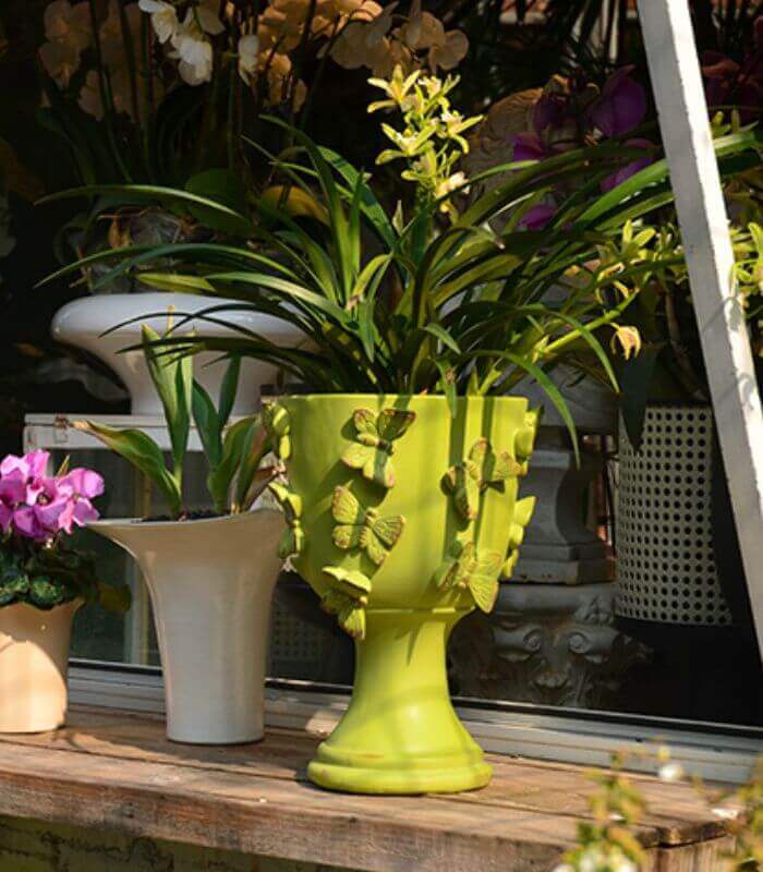 Plant Pot Planter Decorated with Butterflies 30 cm Resin