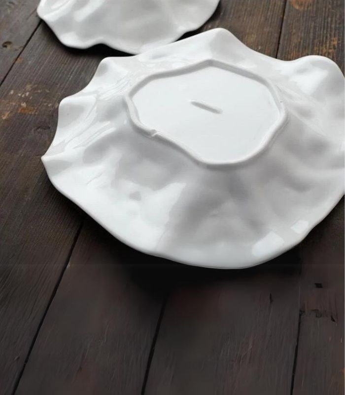 White Ceramic Dining Plate Textured