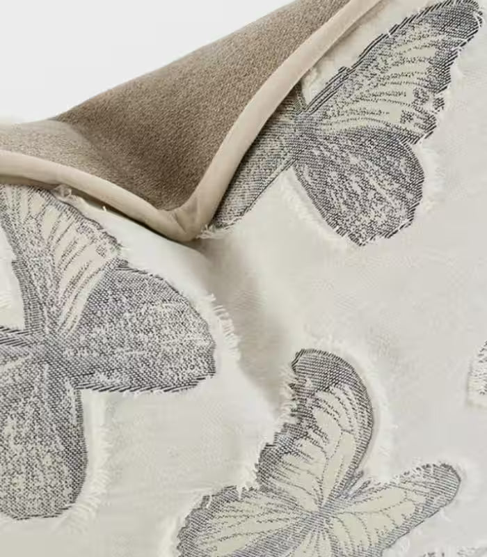 Isadora Woven Jacquard Cushion Cover – Butterfly Motif, Taupe Trim, 3 Sizes