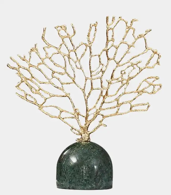 Decorative Coral Sculpture with Green Marble Base Gold