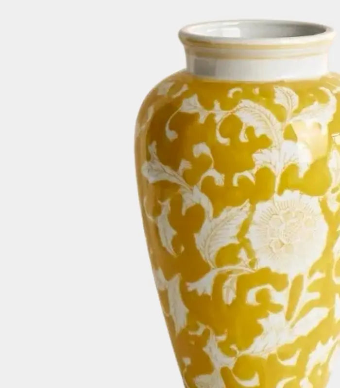 Aurelia Yellow Floral Ceramic Vase – Hand-Painted Botanical Design 26 cm