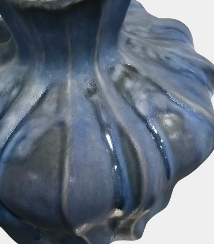 Pauline Ceramic Vase – Sculptural Fluted Design 30 cm Blue