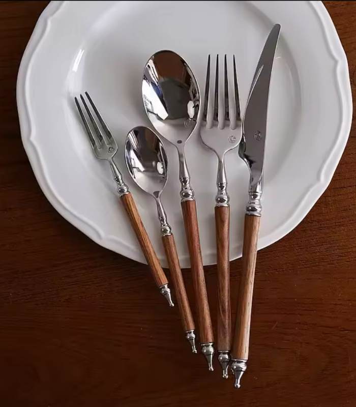 Premium 18/10 Stainless Steel Natural Wood Handle Flatware Set