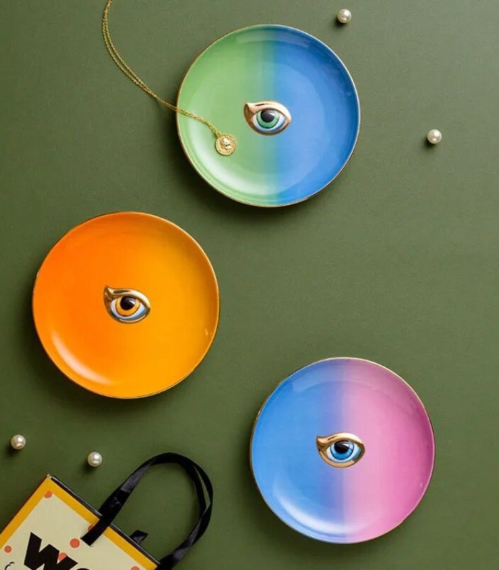 Trinket Dish Eye Jewelry Dish Ceramic Round Decorative Plate 15.5 cm