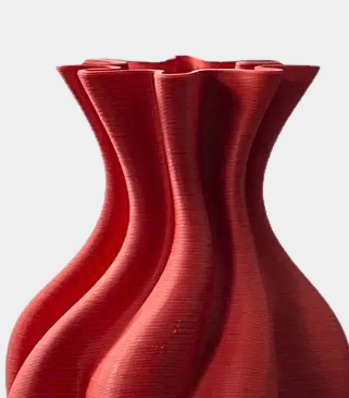 Crimson Ceramic Vase – Contemporary Twisted Ridged Design 37 cm