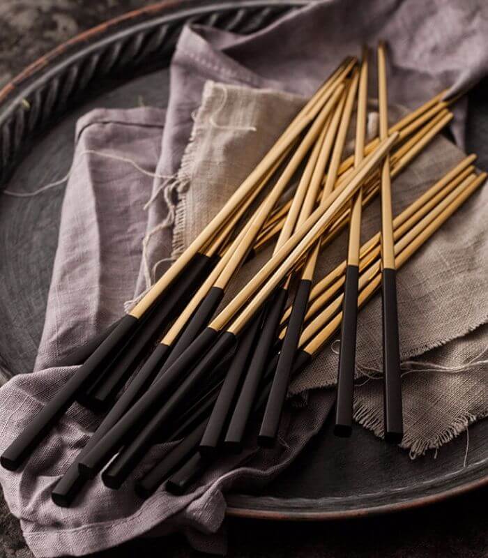 Set of 5 Pairs Chopsticks Stainless Steel Black and Gold 23.5cm